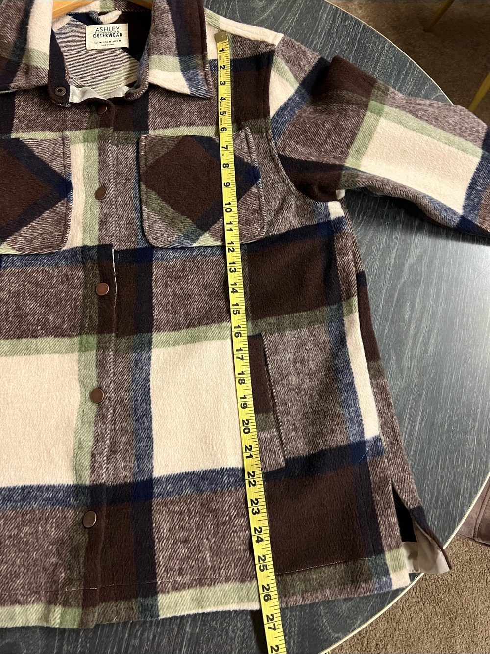 Ashley By 26 International Plaid Shirt Jacket in Navy, Brown & Cream - Picture 7 of 8